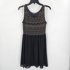 Zouk Dress Womens Medium Gold Silver Simmer Tank Sheer Black